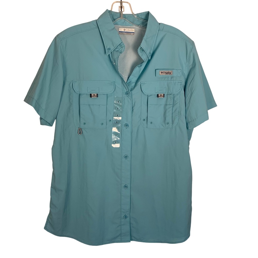 Columbia PFG Tamiami II Short Sleeve Fishing Shirt Blue Womens Small NWT